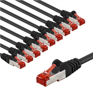 CAT 6 Patch Cable S/FTP (PiMF), 2 m, black, Set of 10