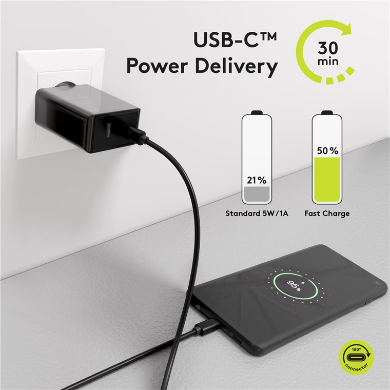Dual USB-C™ PD Fast Charger (28 W), black, Electronic accessories  wholesaler with top brands