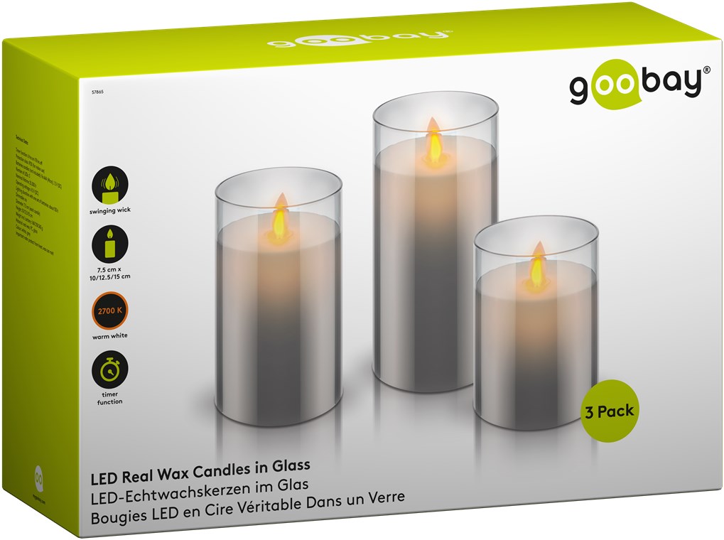 Set of 3 LED Real Wax Candles in Glass, Electronic accessories wholesaler  with top brands
