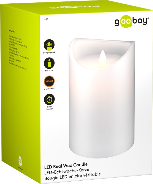 LED Real Wax Candle, White, 10 x 15 cm, Electronic accessories wholesaler  with top brands