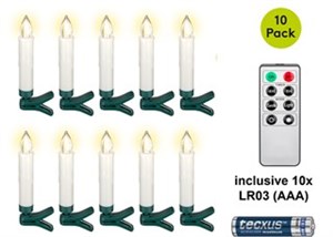 10 kabellose LED-Weihnachtsbaumkerzen inkl. 10x AAA (LR03)