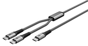 Kabel tekstylny USB-C™, 60 W, Power Delivery, 1,5 m, czarny;szary