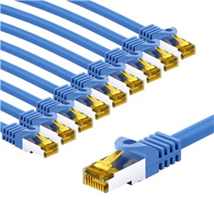RJ45 kabel krosowy CAT 6A S/FTP (PiMF), 500 MHz, z CAT 7 kable surowym, 3 m, niebieski, zestaw 10