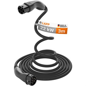 Samozwijający się kabel do ładowania Typu 2, do 22 kW, 3 m, czarny