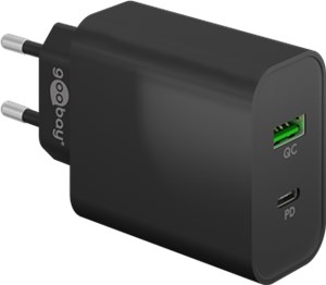 Caricatore rapido doppio USB-C™ PD (45 W) nero