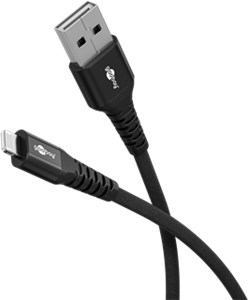 Câble Textile Lightning vers USB-A Super-Doux avec Connecteurs Métalliques, 0,5 m, noir