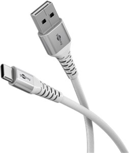 USB-C™ auf USB-A Supersoftes Textilkabel mit Metallsteckern, 0,5 m, weiß