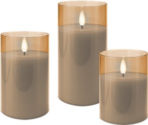 3er-Set LED-Echtwachs-Kerzen im Glas, gold-transparent 3er-Set LED-Echtwachs-Kerzen im Glas, gold-transparent