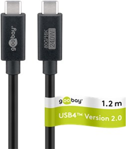 USB-C™-Kabel, USB4™ Version 2.0, 240 W, 80 Gbit/s, Power Delivery, 1,2 m