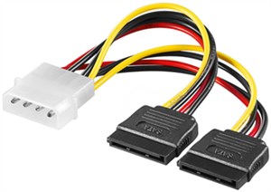 PC Power Cable Y-Shape, 5.25 Plug to 2x SATA