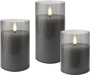 3er-Set LED-Echtwachs-Kerzen im Glas, grau-transparent 3er-Set LED-Echtwachs-Kerzen im Glas, grau-transparent