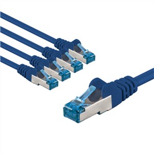 CAT 6A Câble Patch, S/FTP (PiMF), 2 m, bleu, Lot de 5
