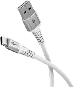 USB-C™ auf USB-A Supersoftes Textilkabel mit Metallsteckern, 3 m, weiß