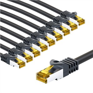 RJ45 Patch Cord CAT 6A S/FTP (PiMF), 500 MHz, with CAT 7 Raw Cable, 5 m, black, Set of 10