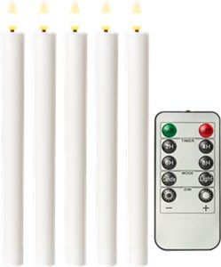 5er-Set weiße LED-Echtwachs-Stabkerzen, inkl. Fernbedienung 5er-Set weiße LED-Echtwachs-Stabkerzen, inkl. Fernbedienung