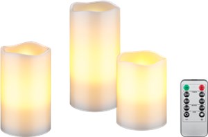 Set of 3 LED Real Wax Candles, white